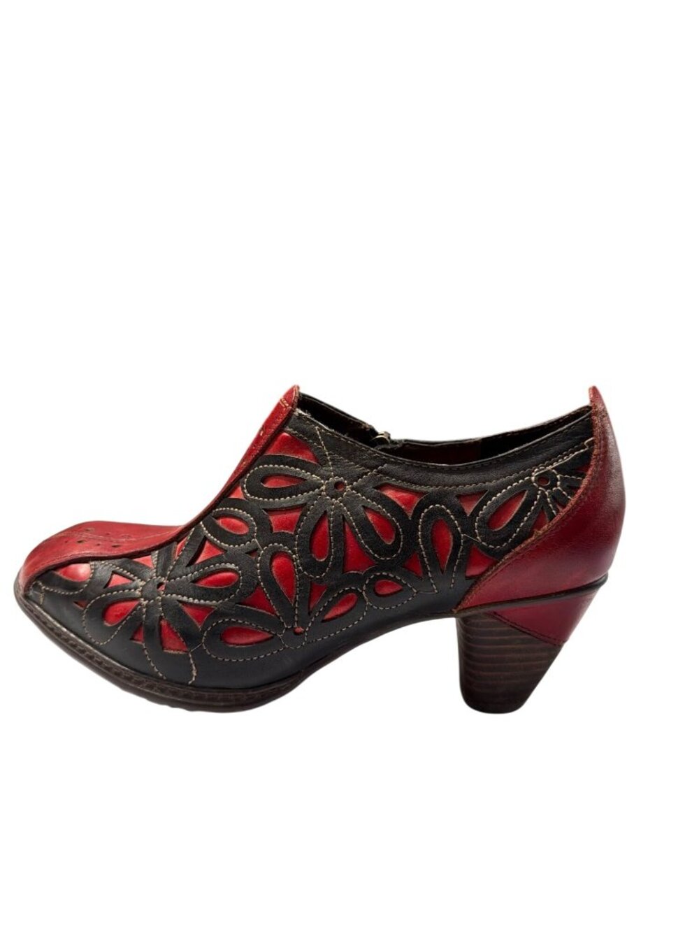 LArtiste Leather Floral Ankle Booties